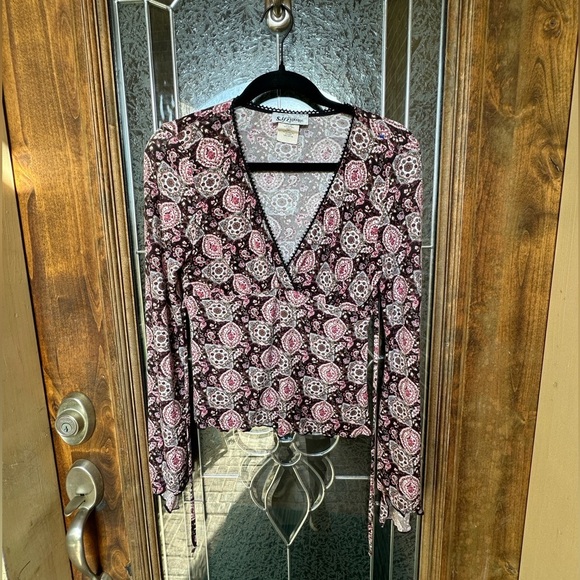 Floral Wrap Top - Black and Pink - Picture 1 of 6